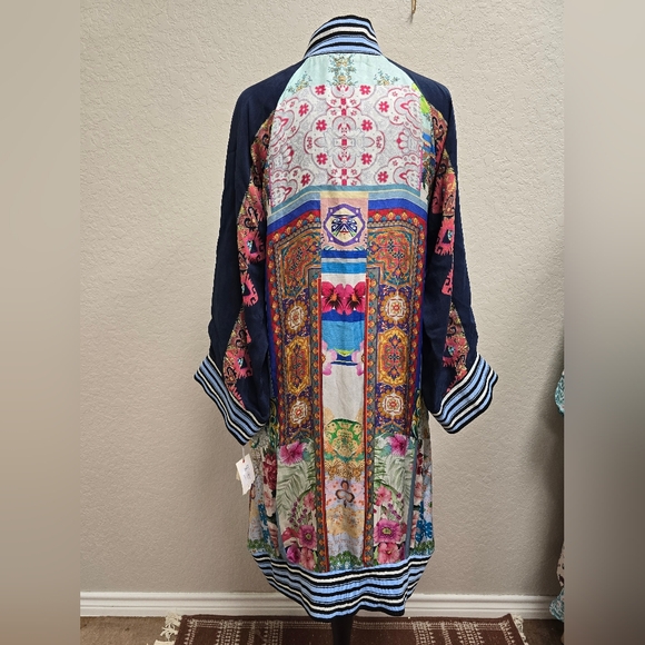 JOHNNY WAS NWT Printed Silk FIORI LONG COAT Duster REVERSIBLE Kimono Small - Picture 10 of 16